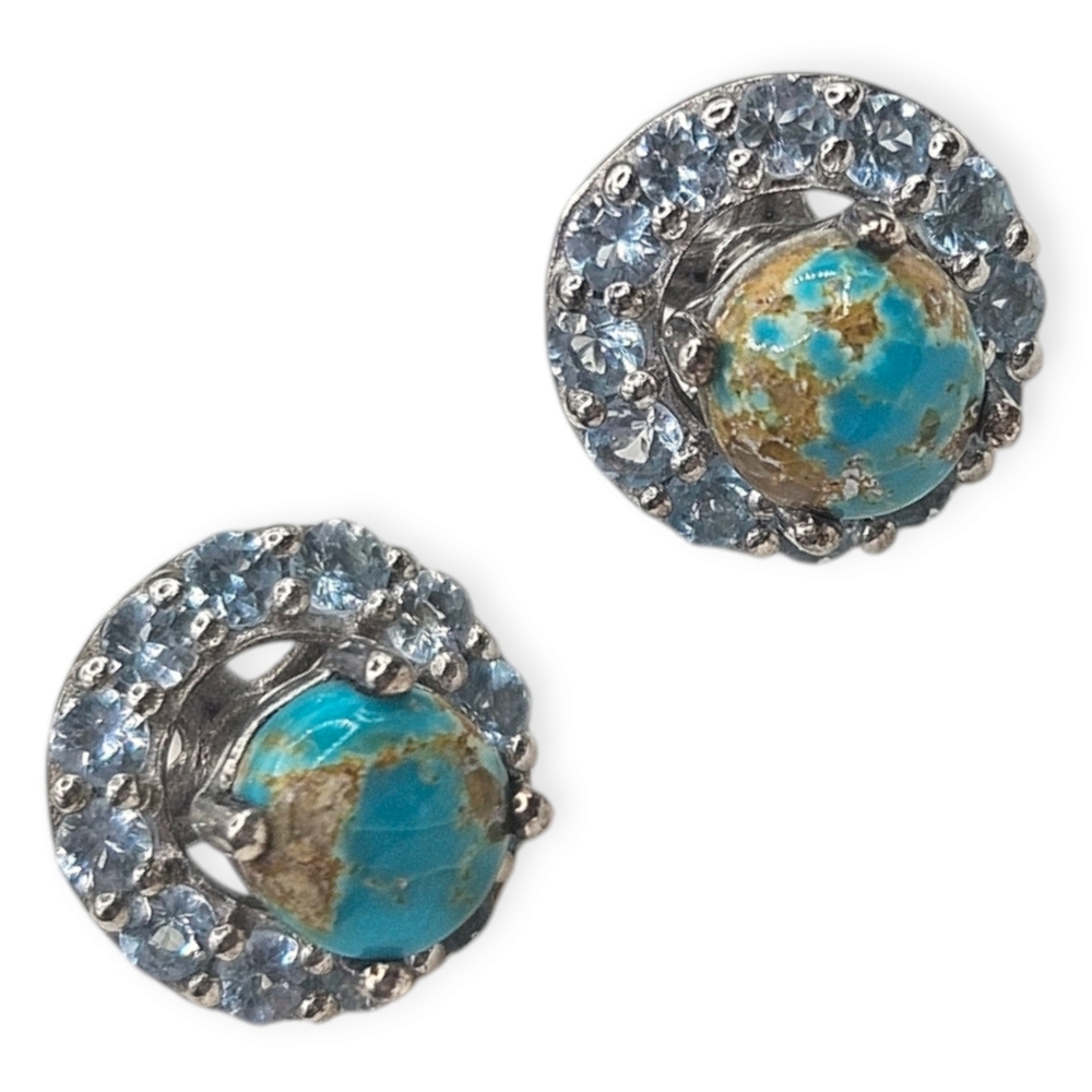 Turquoise and Topaz Halo Earrings